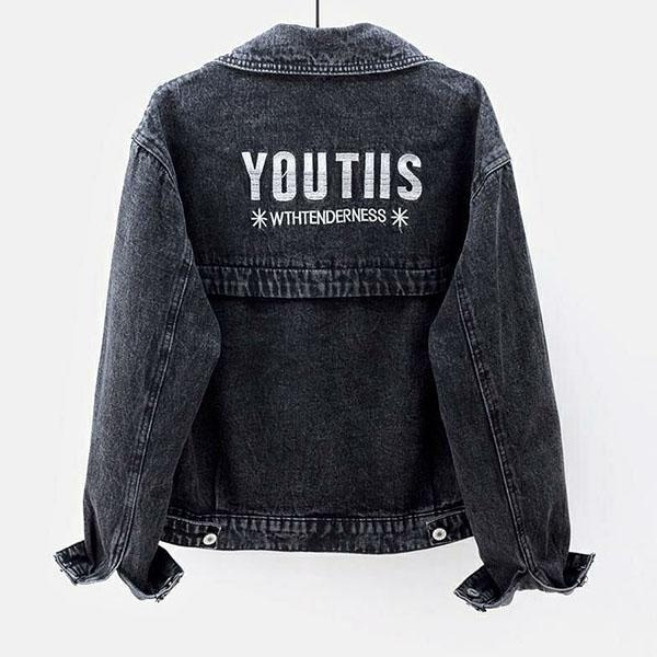 Spring and Autumn Large Size Denim Jacket Women's Loose All-match Embroidery Solid Color Short Blue and Black Jackets