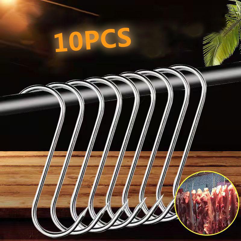 10Pcs Bacon Hook Pork Sausage Roast Duck Roast Chicken Hook Kitchen Hook Stainless Steel Solid S-shaped Pointed Hook Tool Organizer