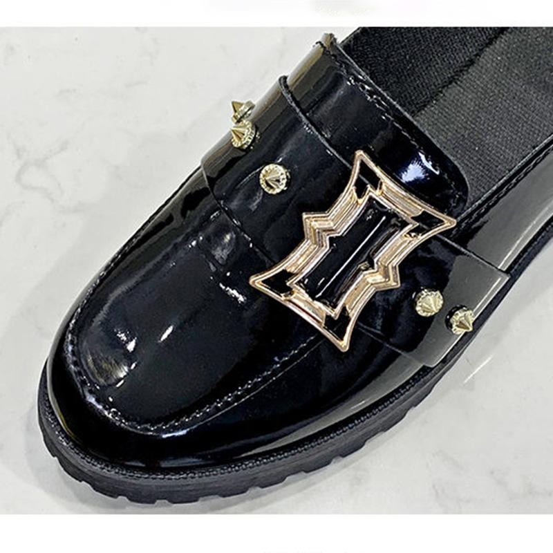 Shiny Small Leather Shoes Women's Wild Thick-heeled Single Shoes British Style Casual Work Shoes Metal Decorative Rubber Sole