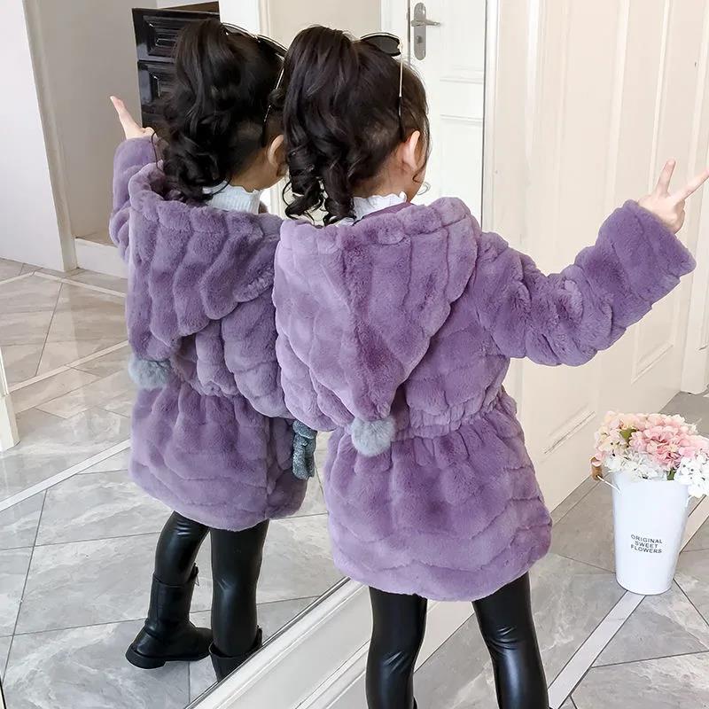 Girls' Woolen Sweaters Warm Jackets Cotton-padded Clothes Winter Clothes Thick Windproof Mid-length Cotton-padded Clothes