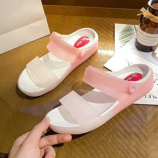 Women's Summer Hole Shoes Sandals Outdoor Non-slip Beach Sandals Ladies Thick Bottom Heightening Slippers Girls Slippers Sandals Dual-use Shoes