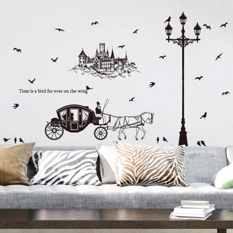 Street lamp carriage silhouette Personality porch bedroom sofa background decorative wall stickers