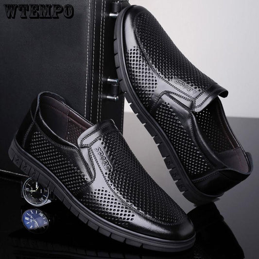 Summer Top Layer Leather Business Casual Shoes Men's Hollow Hole Shoes Leather Men's Shoes