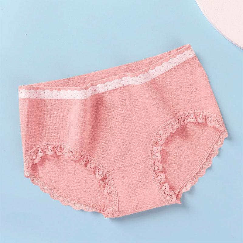 4Pcs/Set Women's Soft Underpants Casual Mid-waist Solid Color Cotton Crotch Solid Color Lace Briefs