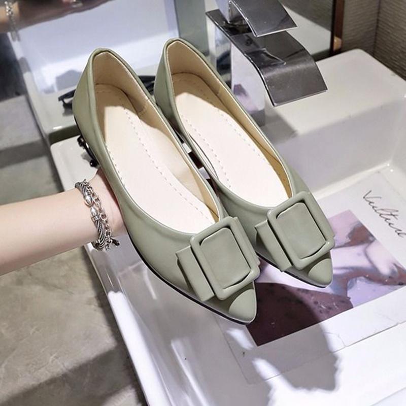 Women's Leather Shoes Women's Pointed Toe Flat Shoes Women's Shallow Mouth Flat Shoes Women's Shoes Soft Bottom Square Buckle Work Shoes Women