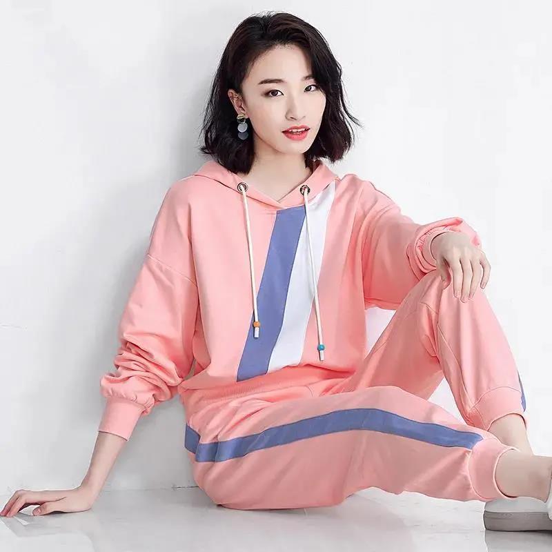 Women Casual Tracksuit Joggers Two Pieces Set Spring Autumn Hooded Sweatshirts Pants Streetwear Outfits Sweatpants Sports Suit