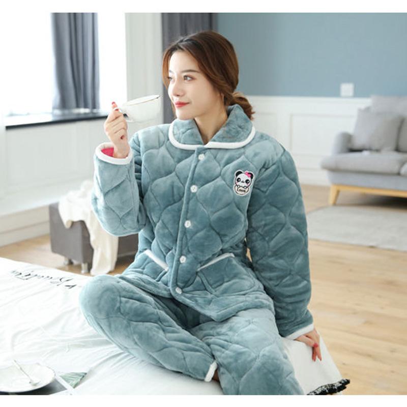 Pajamas Women's Winter Three-layer Thickened Flannel Cute Can Be Worn Outside with Large-size Warm Quilted Home Clothes Soft and Warm