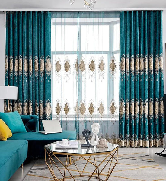 European-style High-end Chenille Embroidered Curtains Blackout Curtains Living Room Bedroom Balcony Floor-to-ceiling Curtain Cloth 170×270cm