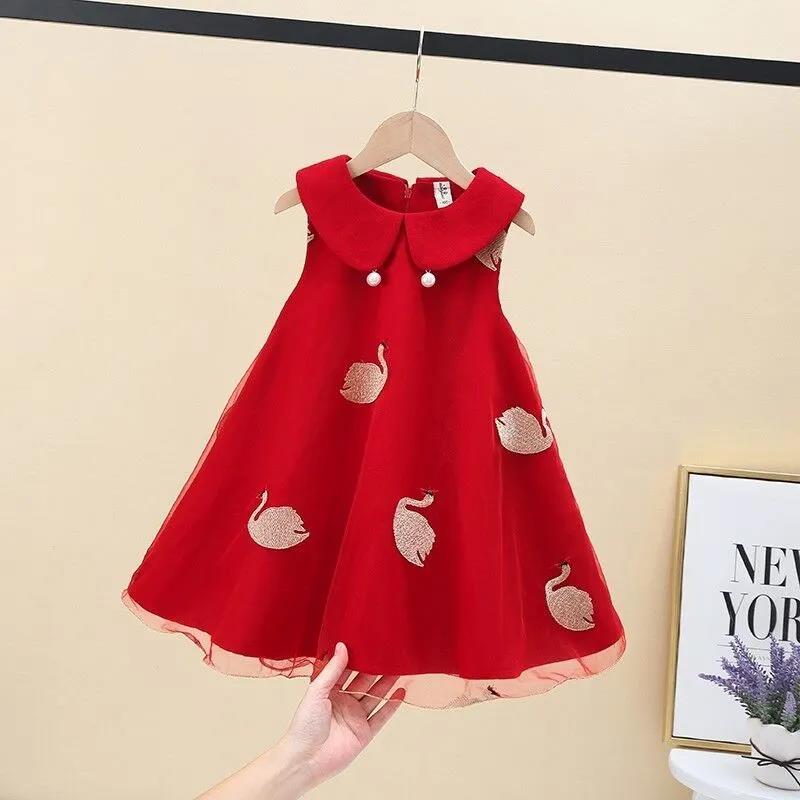 Girls Summer Dress Children's New Embroidered Princess Dress Baby Mesh Dress Birthday One Year Old Dress A-line Skirt