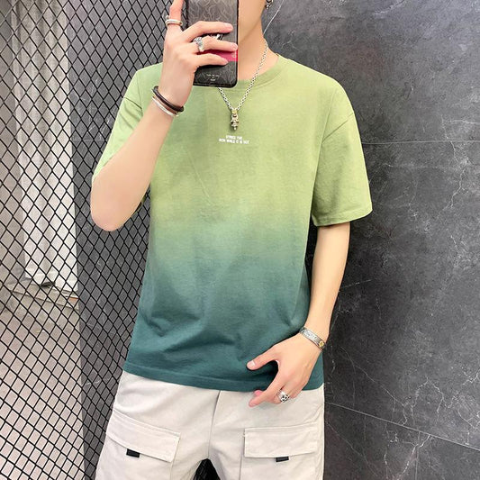 Men's Summer Tide Brand All-match Short-sleeved T-shirt Gradient Clothes Pure Cotton Loose Half-sleeved Men's Shirt Trend T-shirt