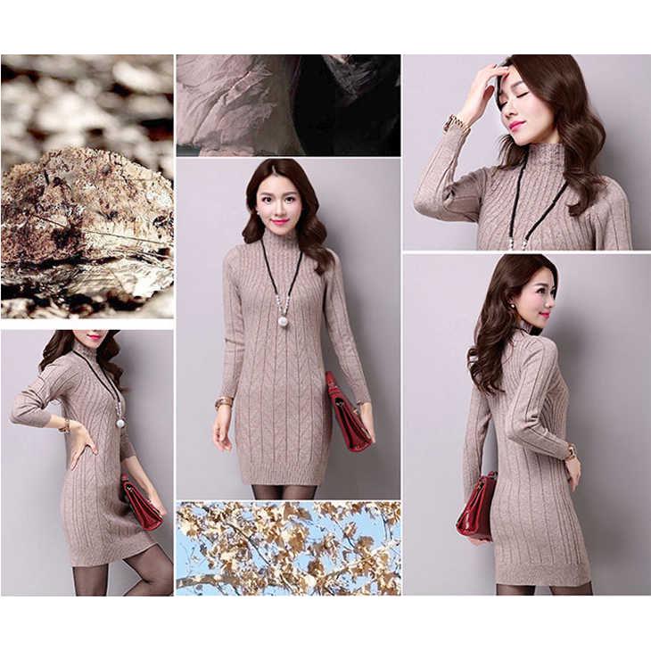 Large Size Sweater Cashmere Sweater Female Long Sweater Thin High Collar Sweater Warm Thickening