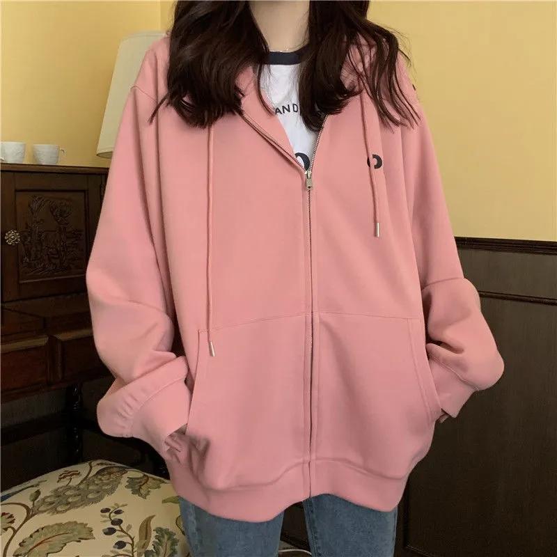 Autumn Sweater Student Cute Hooded Cardigan Sweater Female Ins Plus Velvet Thick Zipper Jacket Long Sleeve Cardigans for Women