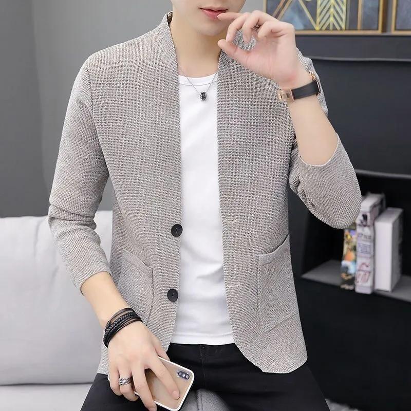 Men's Jacket Autumn and Winter Korean Version Trend Knitted Cardigan Men's Personality Slim Jacket Men's Handsome Top