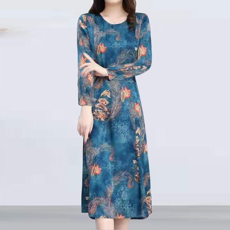 Retro Ethnic Print Mid-length Dress Summer New Plus Size Women's Loose Short-sleeved A-line Skirt