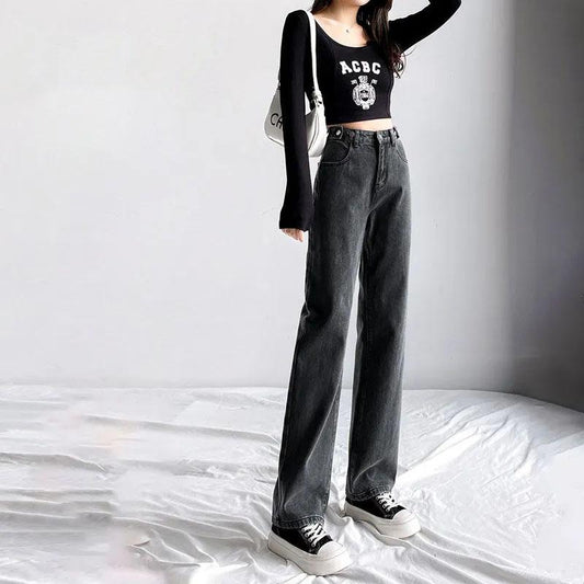 Women's High Waist Wide Leg Jeans Loose Thin Pants Spring and Autumn Dripping Straight Pants Ladies Denim Trousers