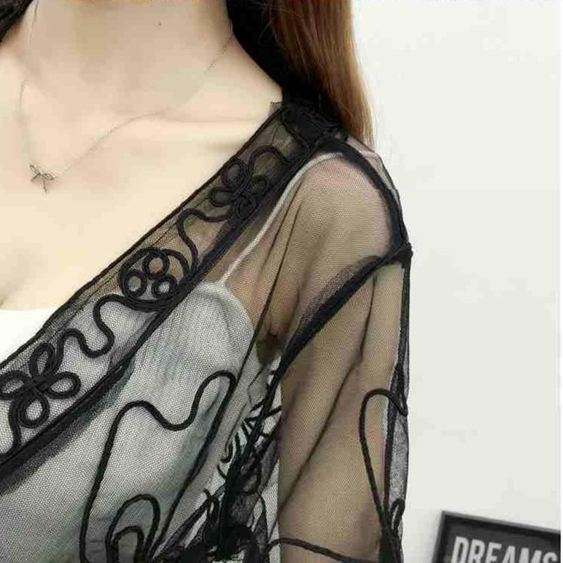 1 PCS Lace Chiffon Cardigan Thin Shawl WomenSun Protection Summer Short Coat Top