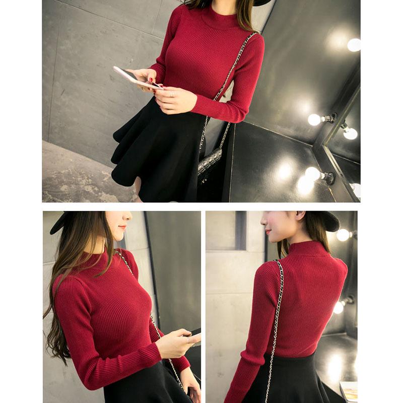 Autumn and Winter Half Turtleneck Sweater Sexy Slim Solid Color Tops Fashion Simple Women's Bottoming Shirt