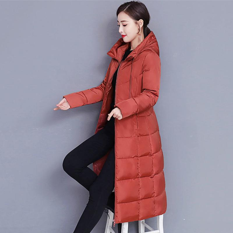 Women Winter Parkas Jackets Black Hooded Down Coat Plus Size Black Padded Jacket Lady Fashion Slim Long Windbreaker Outerwear