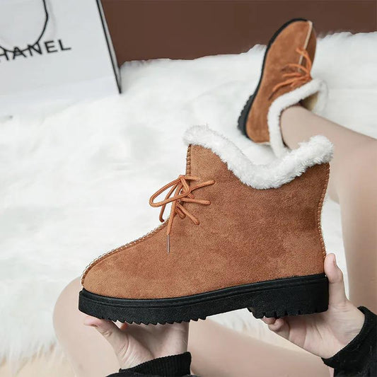 Snow Boots Women's Autumn and Winter Cotton Shoes Warm Thickened Non-slip Plus Velvet Thick Bottom Medium Tube Thick Heel Ankle Boots