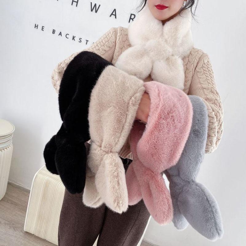 Winter Women's Thick Plush Snood Korean Style Dovetail Rabbit Fur Short Warm Scarf