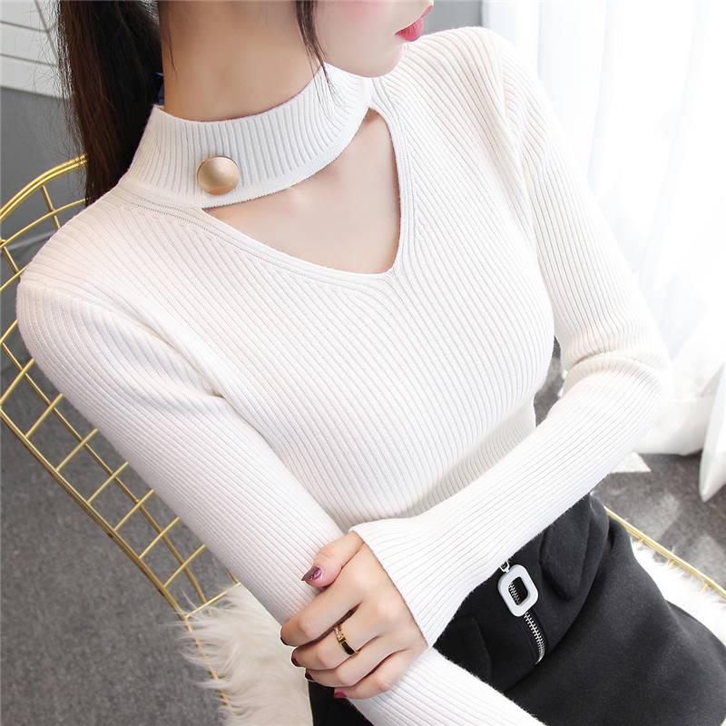 Women Sweater Pullover Basic Rib Knitted Cotton Tops Solid Essential Jumper Long Sleeve Sweaters