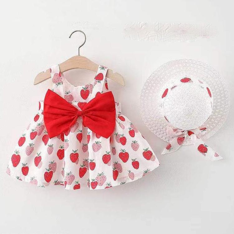 Children Dress Spring Summer Sling Kids Clothing Baby Girls Clothing Printing Sleeveless A-line Pleated Floral Dress Girl