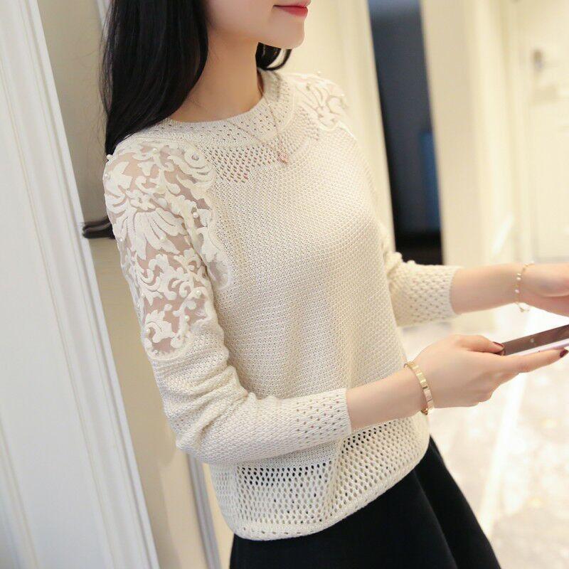 Lace Sweater Sweater Women's Large Size Loose Long-sleeved Shirt Autumn Fashion Hollow