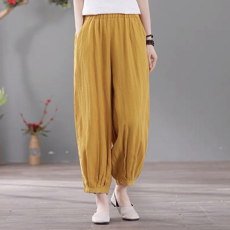 WTEMPO Plus Size Retro Cropped Trousers Loose Casual All-match Harem Pants Thin Cotton and Linen Women's Pants Bloomers