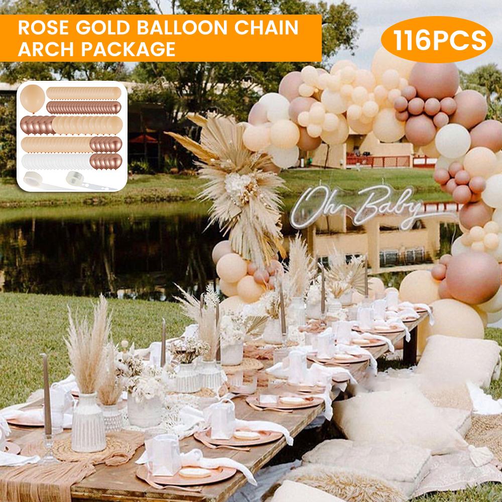 116pcs Cream Peach Matte White Chrome Rose Gold Balloon Garland Arch Boho Wedding Decoration Birthday Party Baby Shower Anniversary Decor