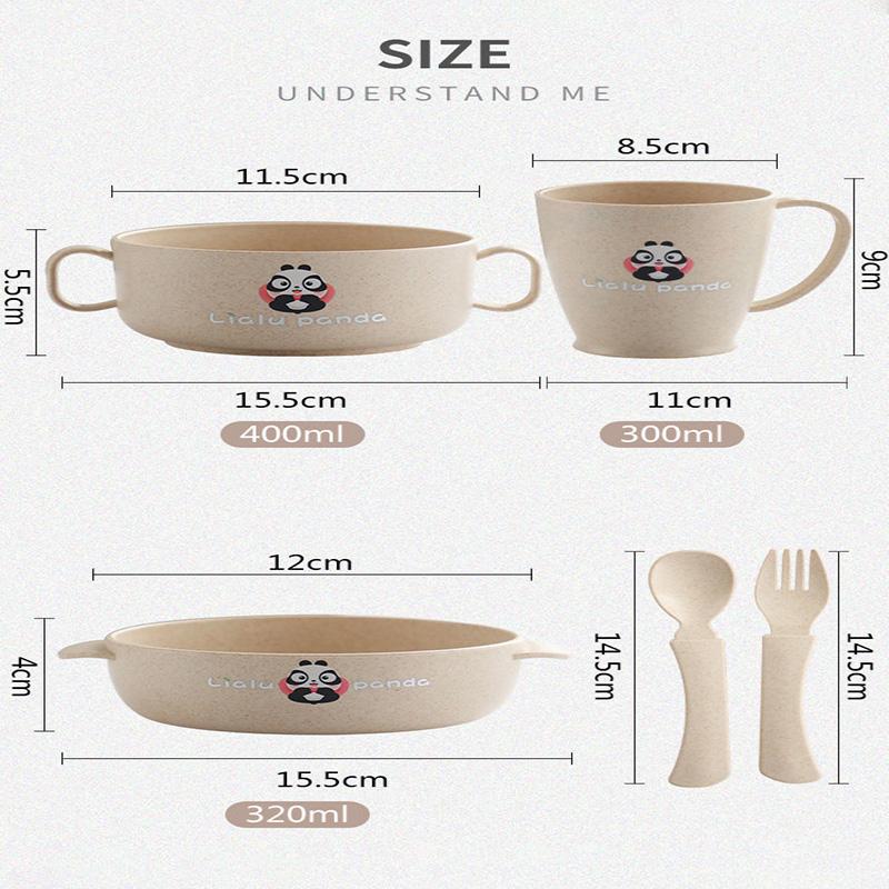 Wheat Straw Cartoon Cute Children Bowl Cup Set Binaural Household Supplementary Food Eating Bowl Anti-fall Baby Tableware