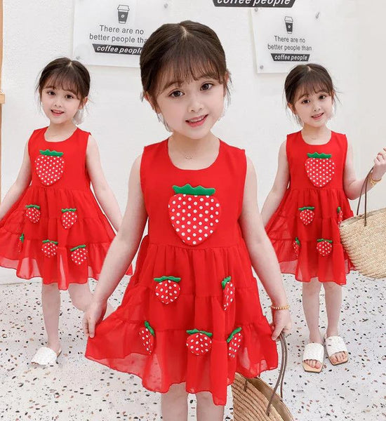 Summer Girls Dress 0-5 Years Old Baby Girl Skirt Baby Sleeveless Chiffon Vest Skirt Cute Cake Skirt Strawberry Skirt