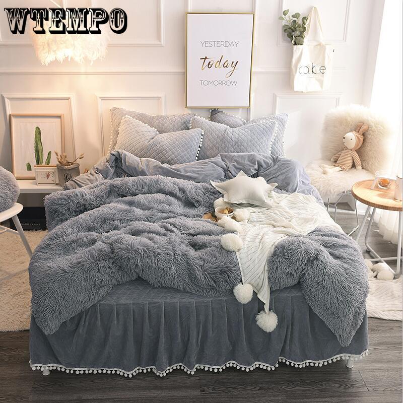 Pure Color Mink Velvet Bedding Set Super Warm Solf Winter Crystal Velvet Duvet Cove Bedclothe Pillow