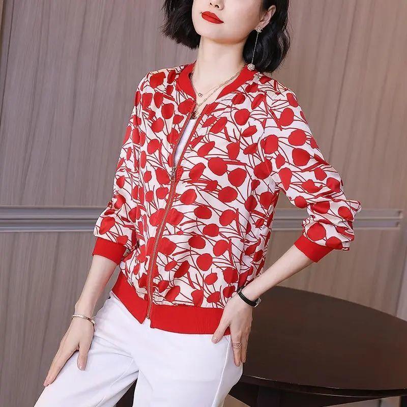 Baseball Uniform Jacket Women's Large Size UV Protection Long-sleeved Age-reducing Thin Cardigan Top