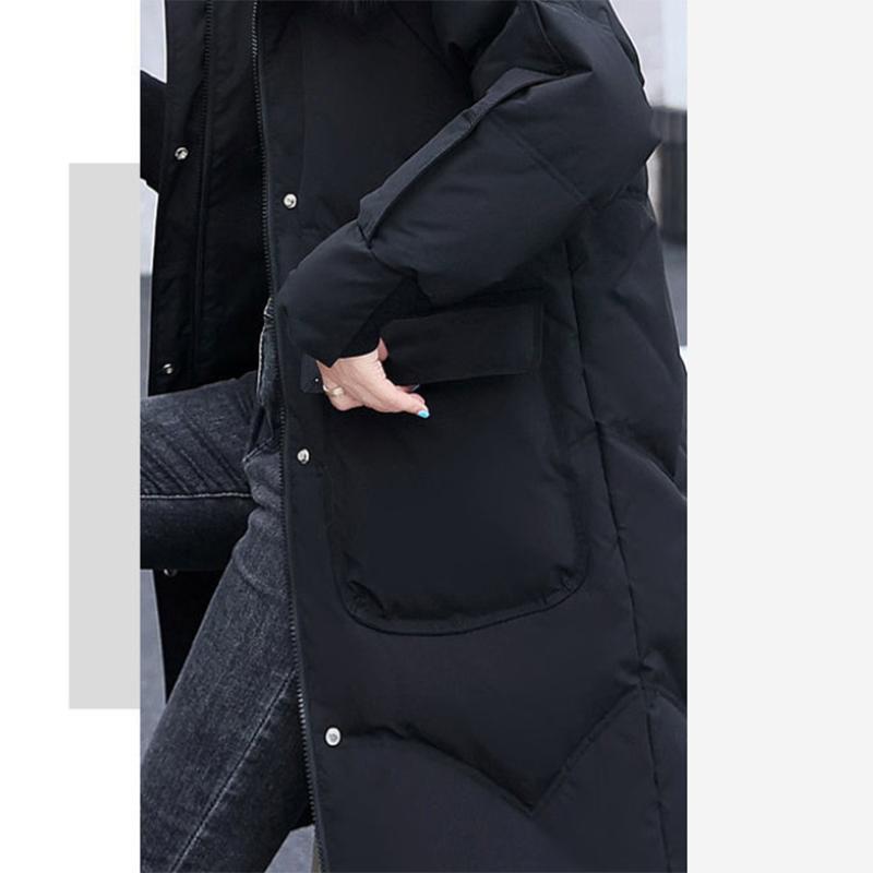 Women's Shiny Down Padded Jacket Mid-length Korean Style Loose Padded Jacket Warm Cotton Coat Big Fur Collar Winter Clothes