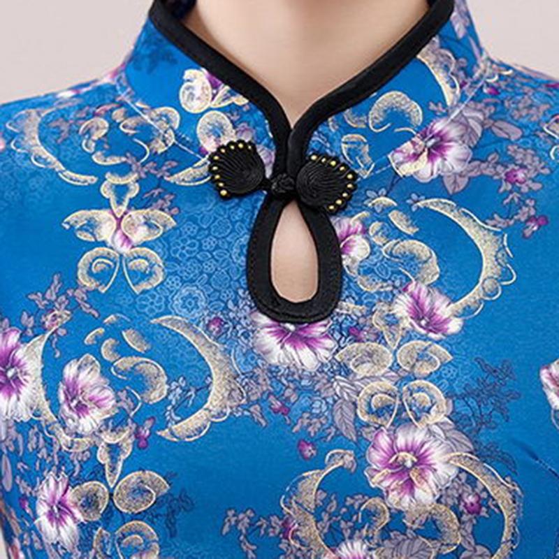 Summer Improved Cheongsam Female Mother Dress Retro Short-sleeved Dress Mid-length Middle-aged and Elderly Printed Cheongsam Dress