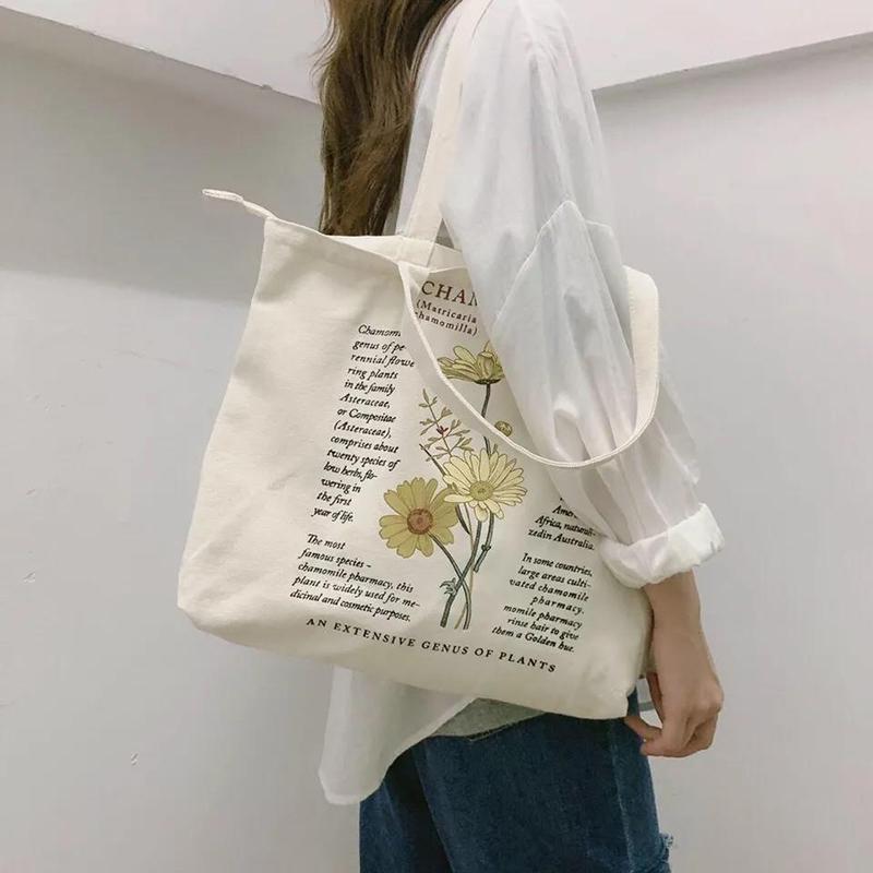 Letter Printing Women Canvas Bags Simple Hobo Bags Travel Casual Large Daily Shoulder Tote Shopper Handbag