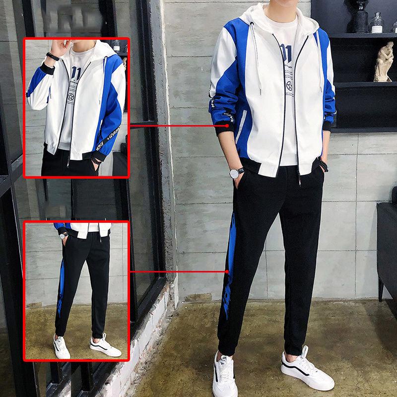 Spring and Autumn Men's Clothing 2pcs set Trend Long-Sleeve Sweatshirt Set Large Size Hoodie