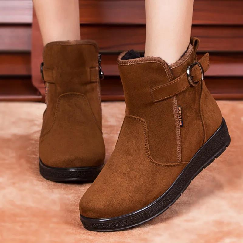 Autumn and Winter Snow Boots Women's Flat Short Boots Non-slip Plus Velvet Warm Thick Cotton Boots