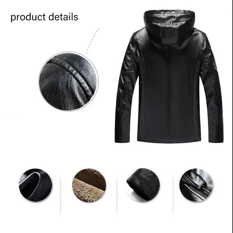 Autumn and Winter Handsome Warm and Velvet Thick Leather Jacket Men's Jacket with Hood and Velvet Thick Fur Jacket Parka Coat