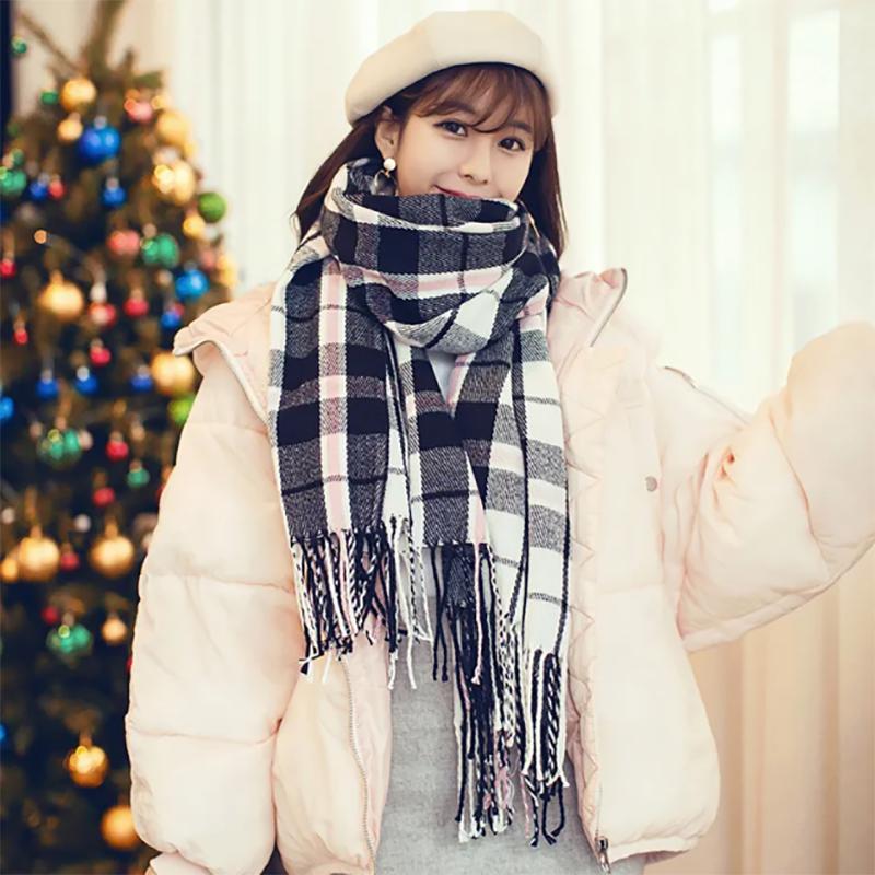 Plaid Scarf Ladies Autumn and Winter Korean Style All-match Cute Shawl Warm Thick Scarves for Women