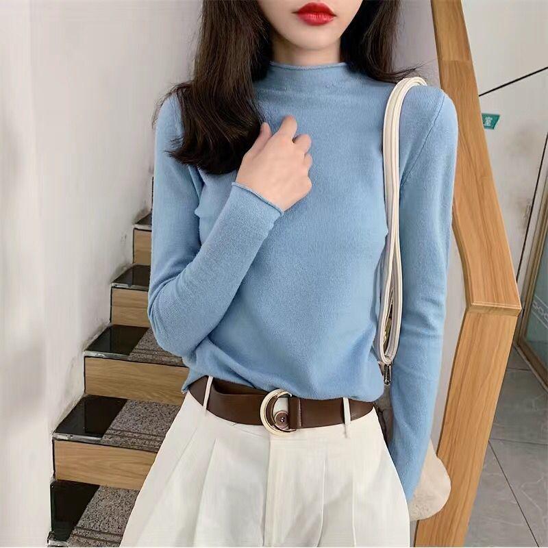 Autumn and Winter Pullover Sweater Korean Version of Early Autumn Wool Women's Loose Top Half High Collar Bottoming Shirt