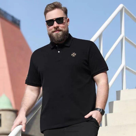 Extra Large Size Men's Plus Fat Plus Size Business Casual Short-sleeved Men's   Shirt Summer Fat Lapel T-shirt