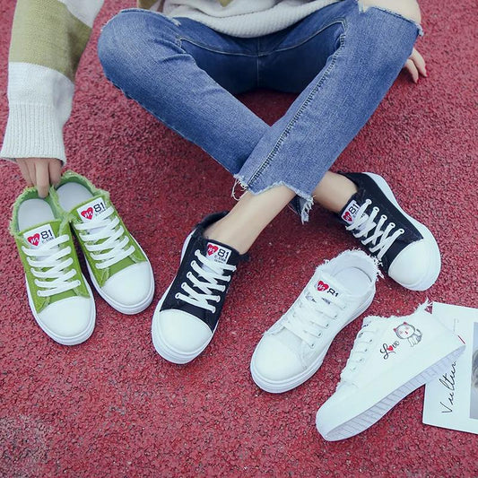 Women's Spring and Summer Canvas Shoes, Female Students' Casual Shoes, Flat Bottom Shoes, Breathable White Shoes