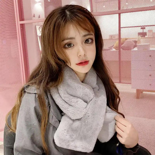 Women's Winter Plush Scarf Korean Imitation Rabbit Fur Collar Warm Collar Short Solid Color Collar