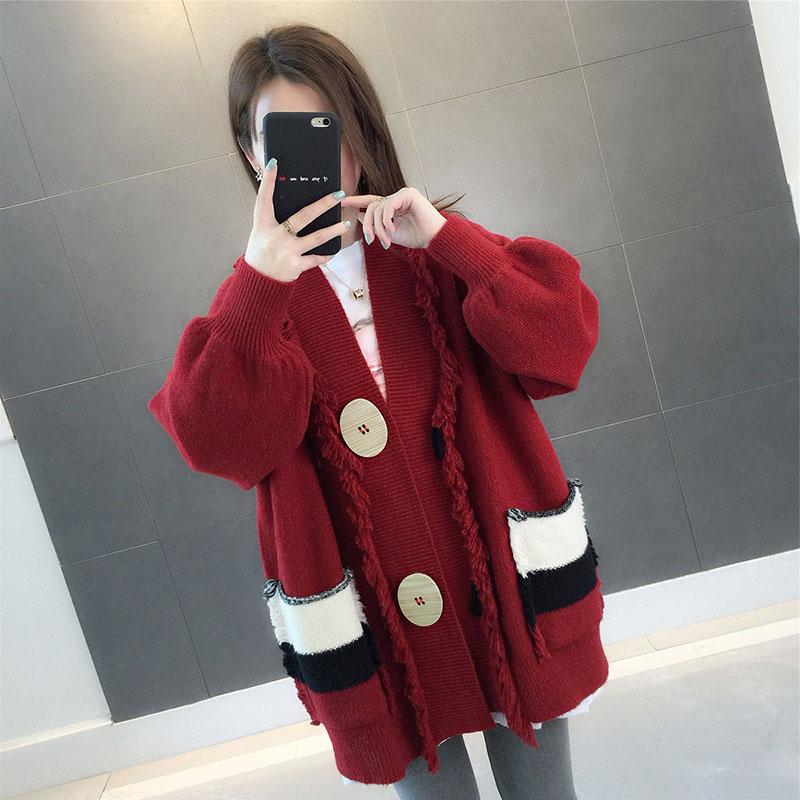 Autumn and Winter Casual Solid Color Sweater Cardigan All-match Thick Coat Loose Blouse