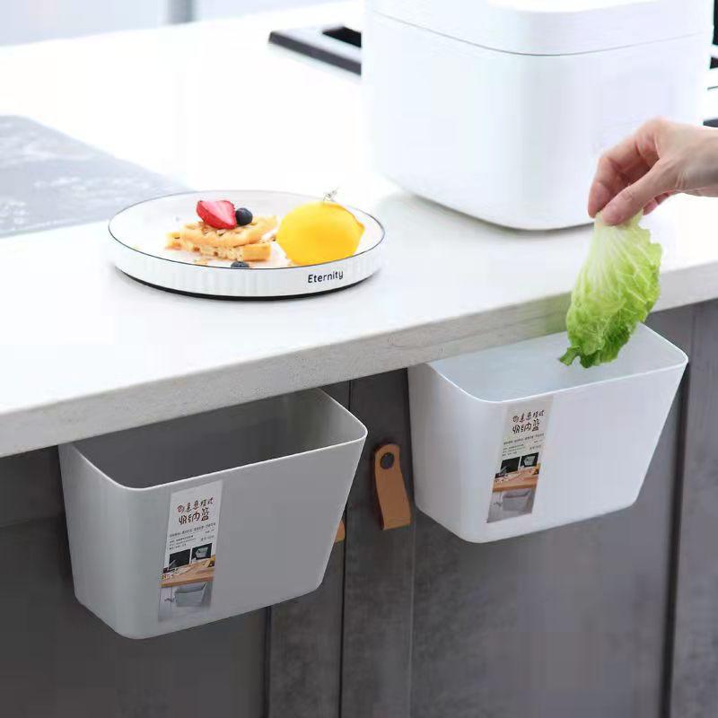 Kitchen Household Wall-mounted Plastic Trash Can Toiletries Storage Bucket Cabinet Door Hanging Bucket Desktop Sundries Storage Box