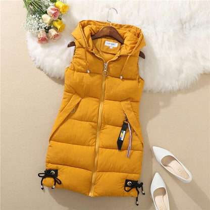 Autumn and Winter Self-cultivation All-match Vest Mid-length Hooded Casual Jacket Fashion Simple Female Down Cotton Vest