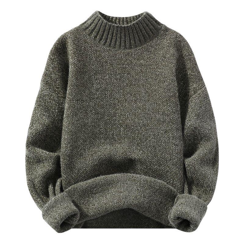 Men's  Sweater Autumn and Winter Thickened Imitation Mink Cashmere Korean Fashion Personality Semi-High Neck Knitted Sweater