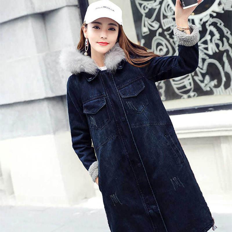 Winter Coat Women's Mid-length Loose and Thick Plus Velvet Lamb Wool Cotton Jacket Denim Jacket Cotton Jacket