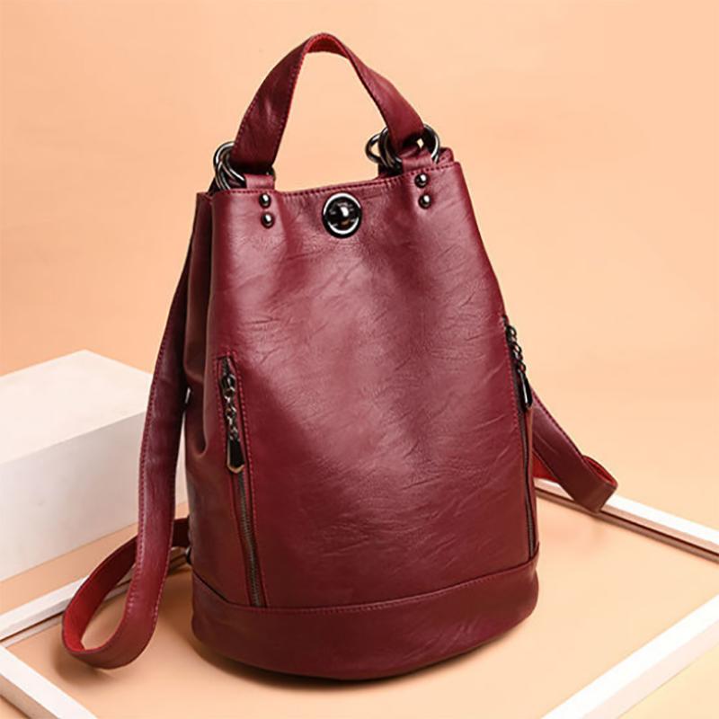 Durable Fashion Women Pu Leather Black Bagpack Female Rucksack Shoulder Bag